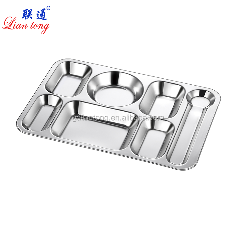 Food grade stainless steel 6 compartment school lunch tray dinner plate fast food serving tray