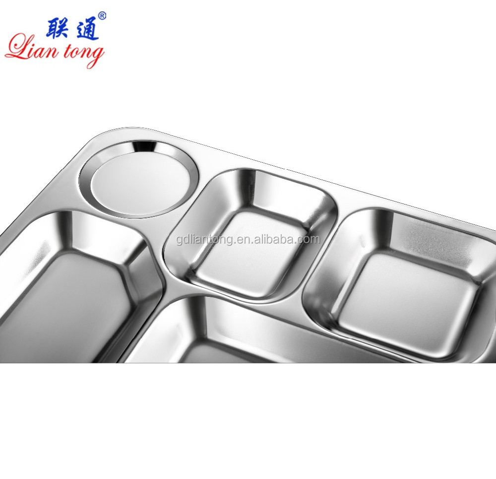 Food grade stainless steel 6 compartment school lunch tray dinner plate fast food serving tray