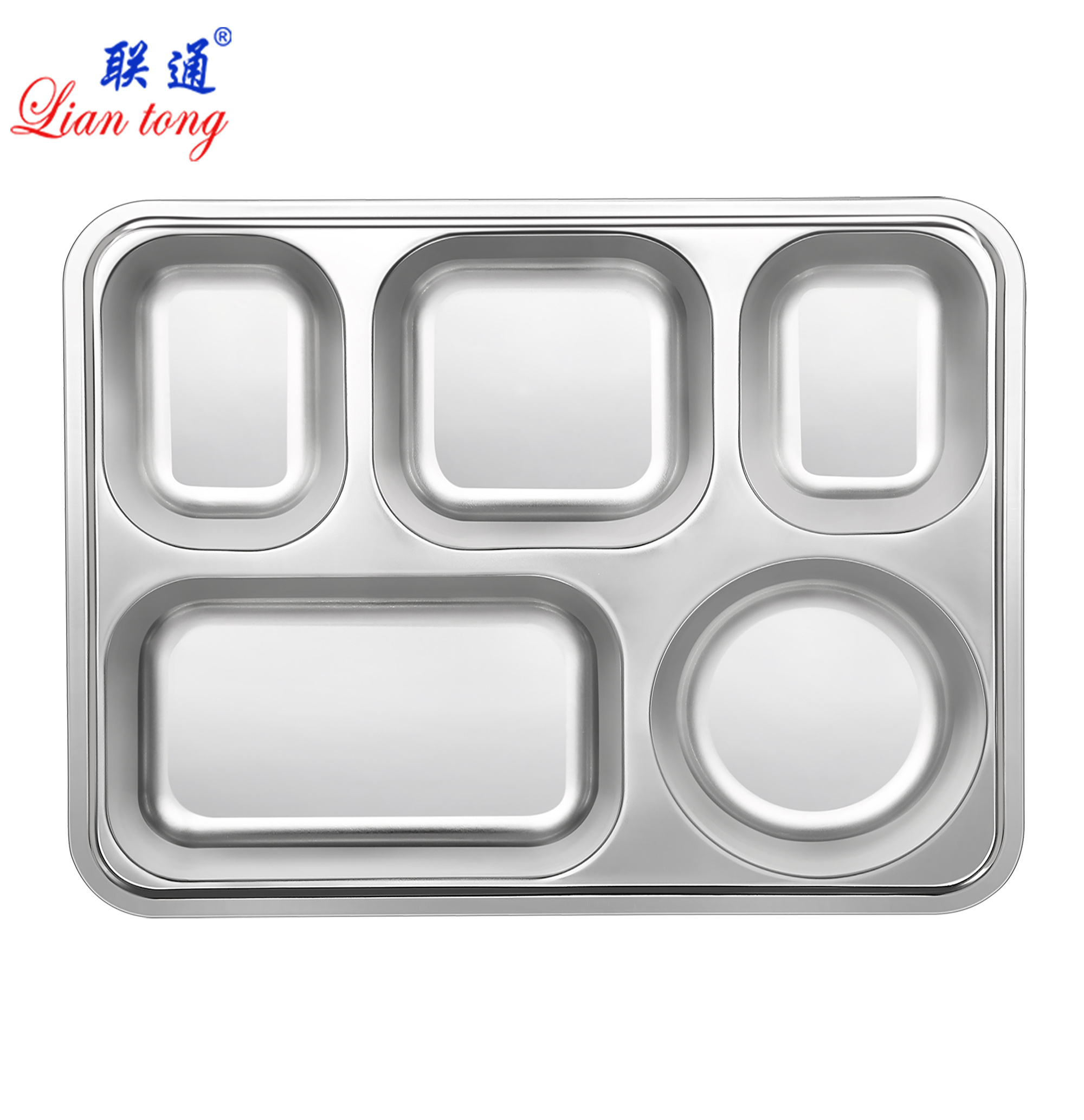 Food grade stainless steel SUS304  five compartments  school lunch box fast food tray  divided dinner plate tray with lid/cover