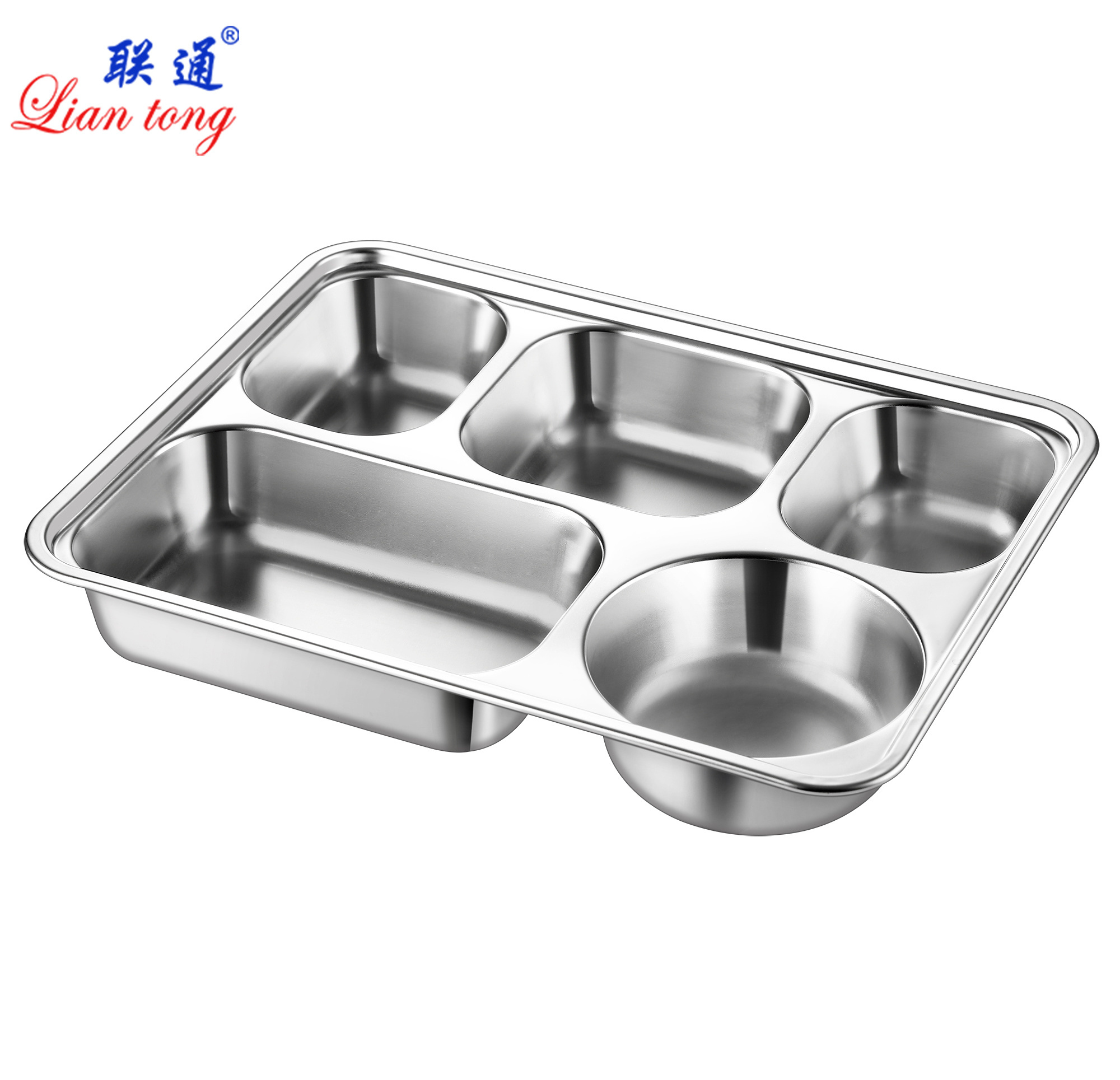 Food grade stainless steel SUS304  five compartments  school lunch box fast food tray  divided dinner plate tray with lid/cover