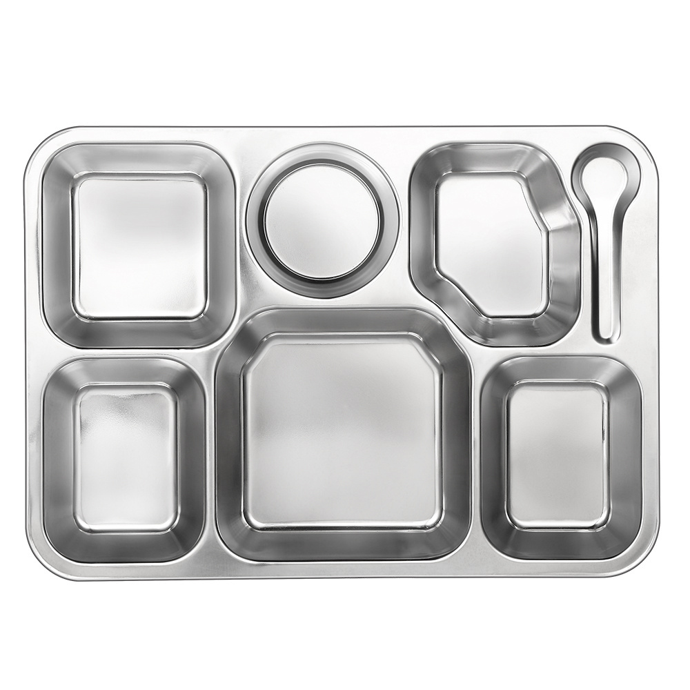 wholesale 7 food tray with compartment stainless steel divided food plate lunch serving tray for school and canteen