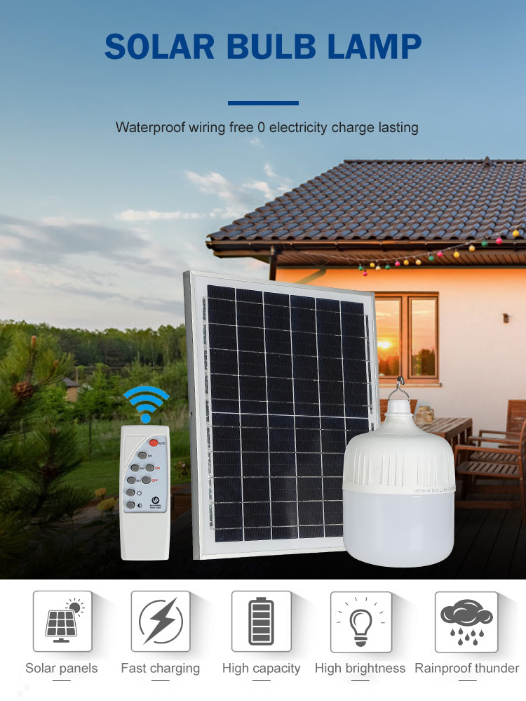 Rechargeable Long Working Time Waterproof Ip65 150w 200w 300w Outdoor Led Solar Light Bulb With Solar Panel