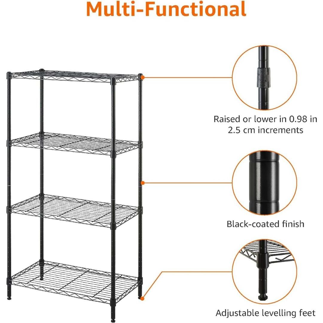 4 Tier Wire Shelving Metal Storage Rack Adjustable Shelves Standing Storage Shelf Unit for Laundry Bathroom Kitchen