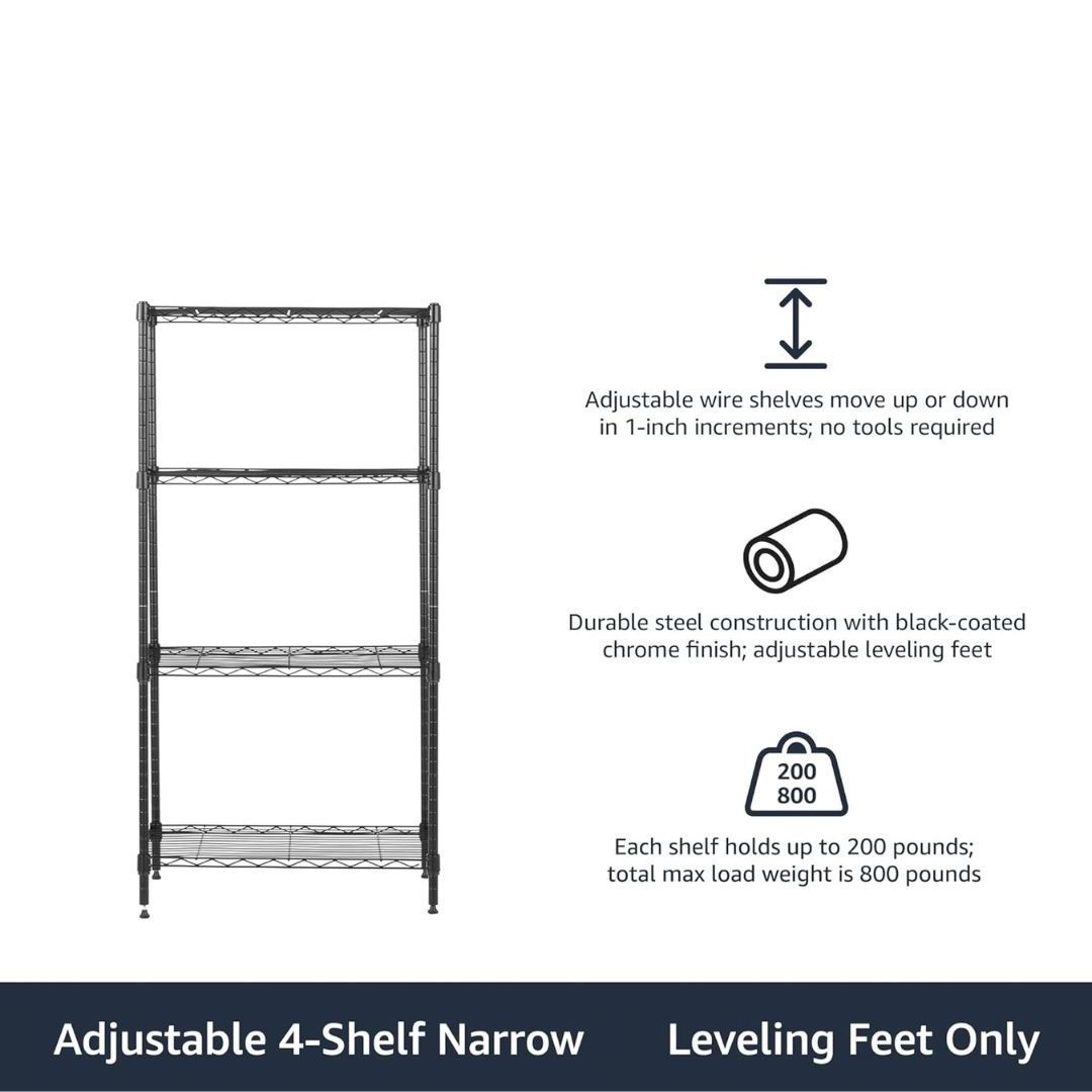 4 Tier Wire Shelving Metal Storage Rack Adjustable Shelves Standing Storage Shelf Unit for Laundry Bathroom Kitchen