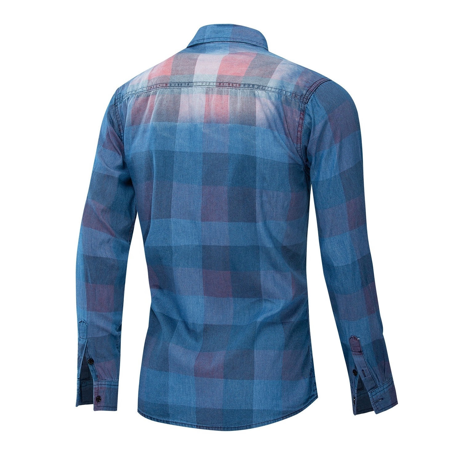 plus size long sleeve printed colorful checks plaid slim fit fashion jeans shirt mens