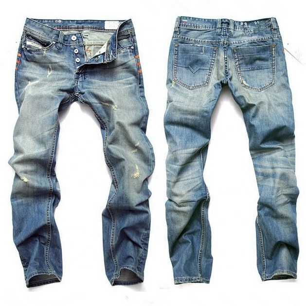 Custom Denim Stacked Male Distressed Straight Washed Slim Men Jeans