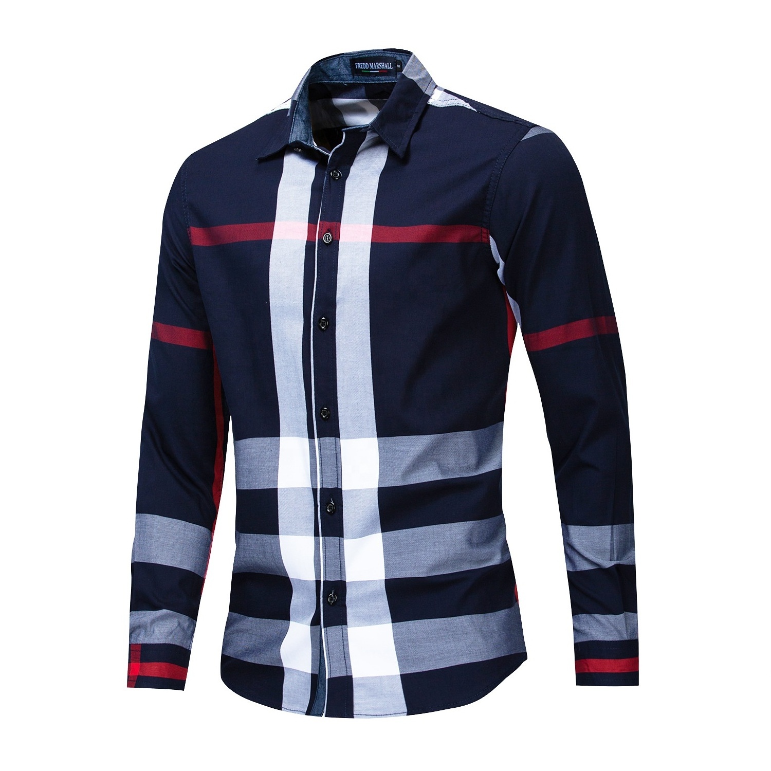 professional factory 100% cotton business formal stylish big check casual men shirt