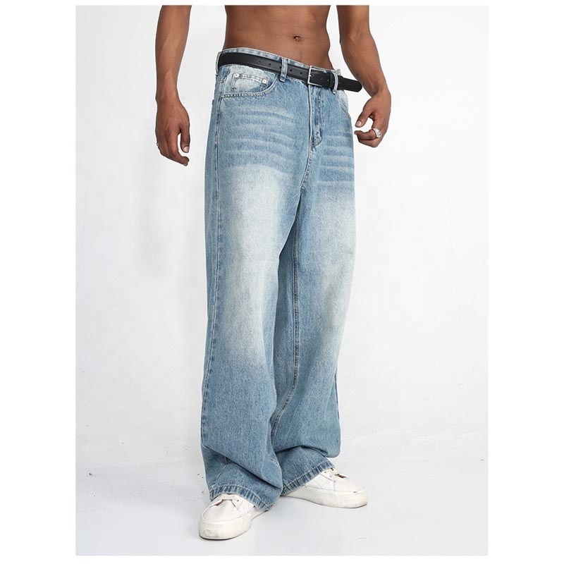 Professional Factory Denim Straight Wide Leg Washed Casual Baggy Stacked Mens Jeans