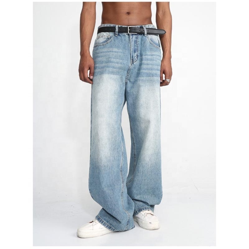 Professional Factory Denim Straight Wide Leg Washed Casual Baggy Stacked Mens Jeans