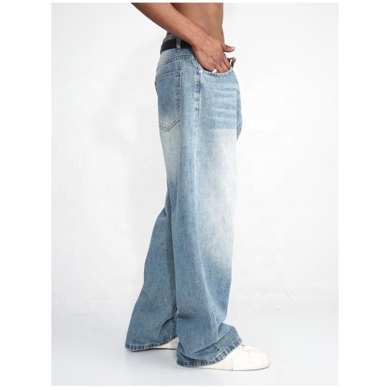 Professional Factory Denim Straight Wide Leg Washed Casual Baggy Stacked Mens Jeans