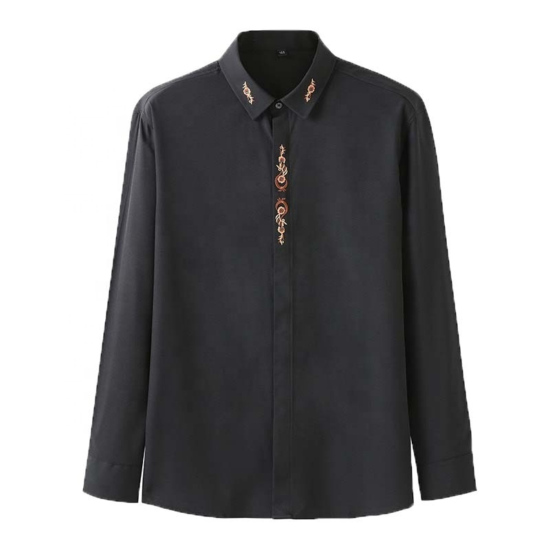 Plus size middle east style loose casual embroidered formal long sleeve mens shirt