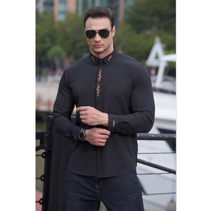 Plus size middle east style loose casual embroidered formal long sleeve mens shirt