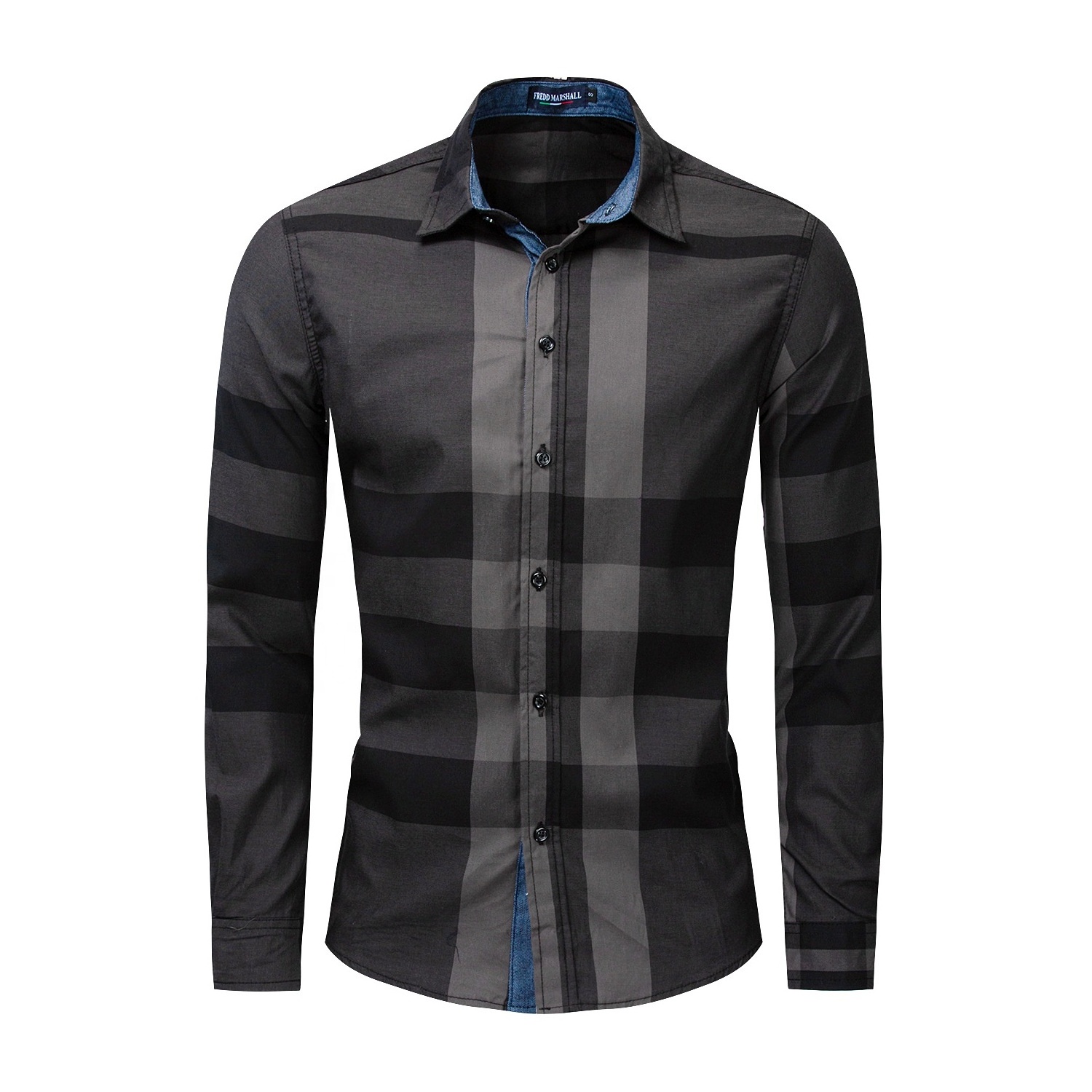 professional factory 100% cotton business formal stylish big check casual men shirt