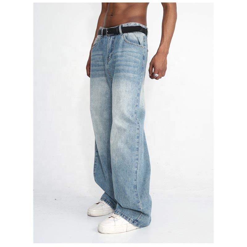 Professional Factory Denim Straight Wide Leg Washed Casual Baggy Stacked Mens Jeans