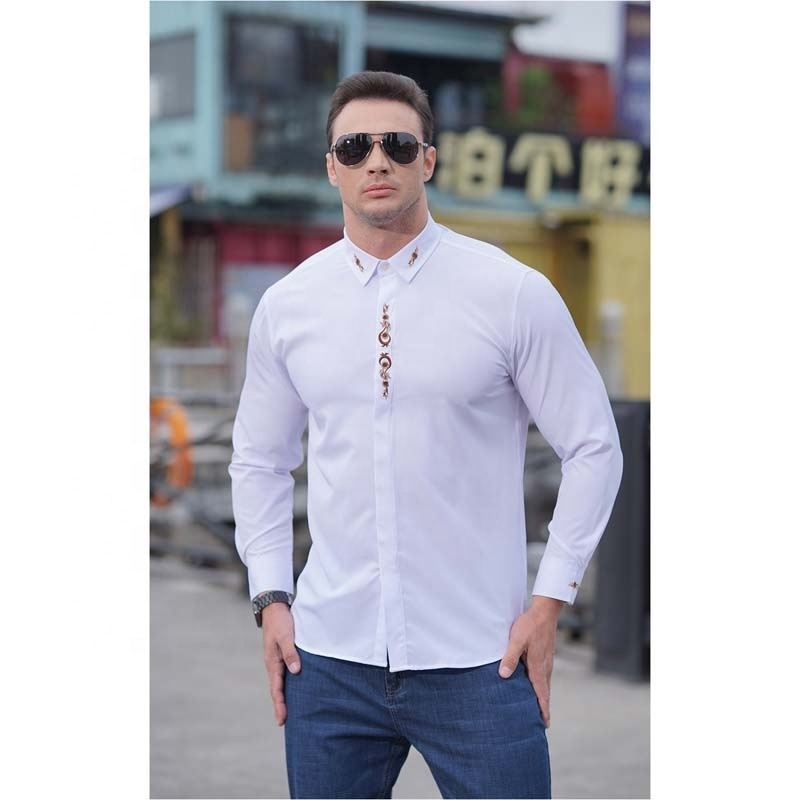 Plus size middle east style loose casual embroidered formal long sleeve mens shirt