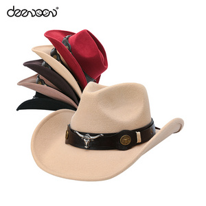 Linglong Custom China Factory Bulk Professional Vendors  Western Felt Wool Leather Cowboy Hats Men Unisex Cowgirl Hats