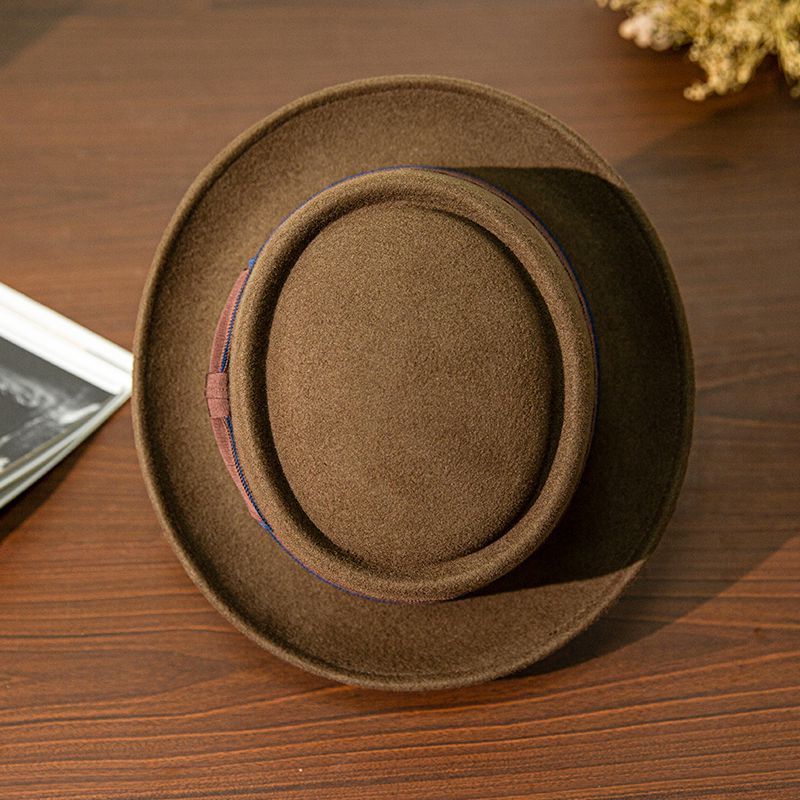 Custom Black Mens Felt Australian Bowler Wool Vintage Porkpie Breaking Boater Flat Top Lady Retro Fedora Pork Pie Hat With Bow