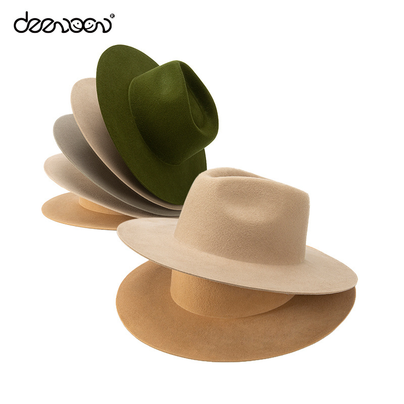 High Quality Design 100% Wool Felt Fedora Hat Sombreros Vaqueros with Band Custom Chapeau Women Stiff Wide Brim Fedora Hat