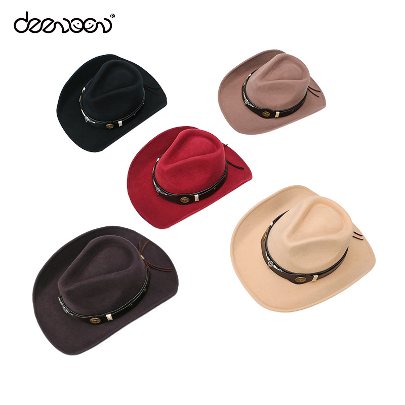 Linglong Custom China Factory Bulk Professional Vendors  Western Felt Wool Leather Cowboy Hats Men Unisex Cowgirl Hats