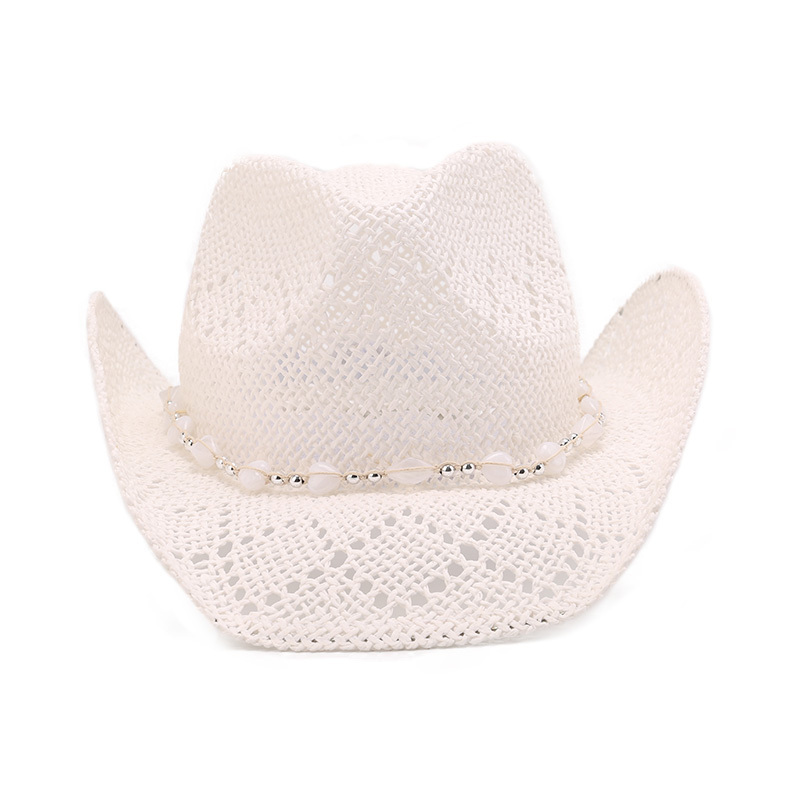 Black White Leather Hollowed Out Cowboy Hat Made In Mexico Silicone Bead Straw Cowboy Hat