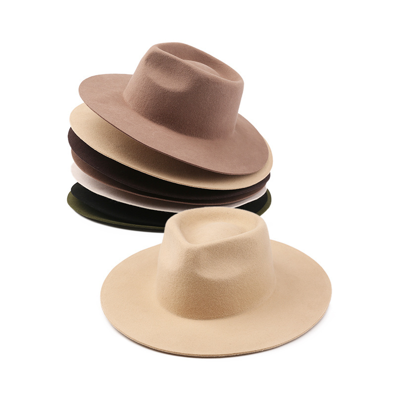 Linglong Custom 100% Australian Wool Felt Hat Body Stiff Wide Hat Wholesale Fedora Hard Brim Hats For Women