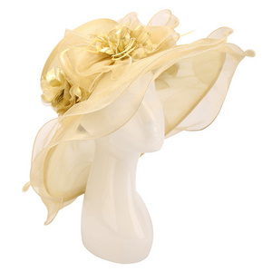 Summer Elegant Plain Kentucky Derby Wide Brim Yellow Halo Sinamay Church Hat Fascinators chapeus casamento accessories hat