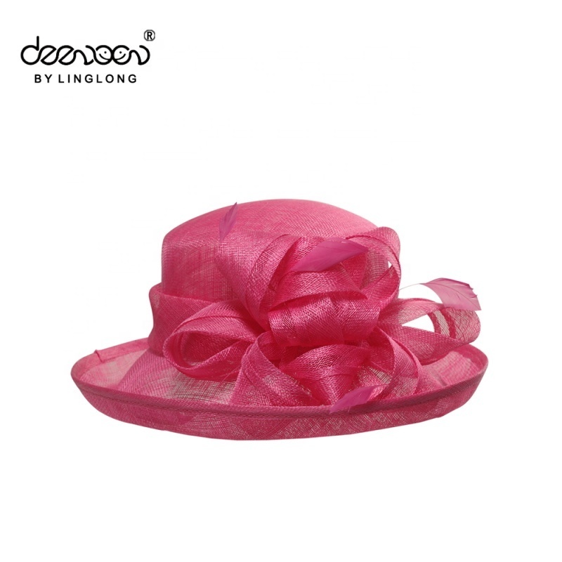 Ladies Sinamay Church Hats Formal Hats Pink for Ladies Adults Image Female Plain Dyed Custom Logo Party Hats LINGLONG Red Pink