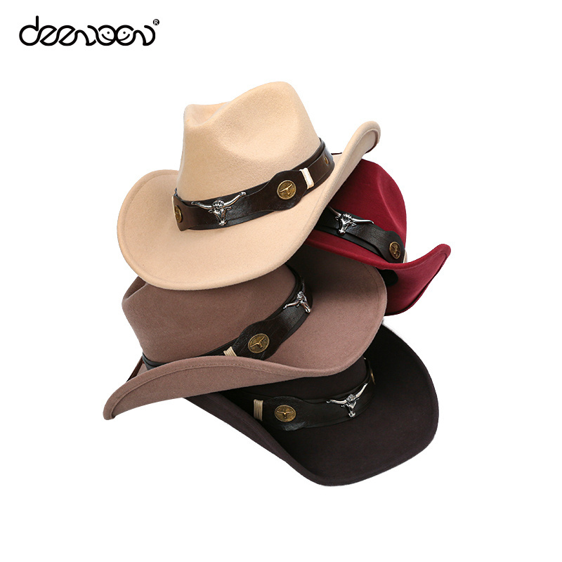 Linglong Custom China Factory Bulk Professional Vendors  Western Felt Wool Leather Cowboy Hats Men Unisex Cowgirl Hats