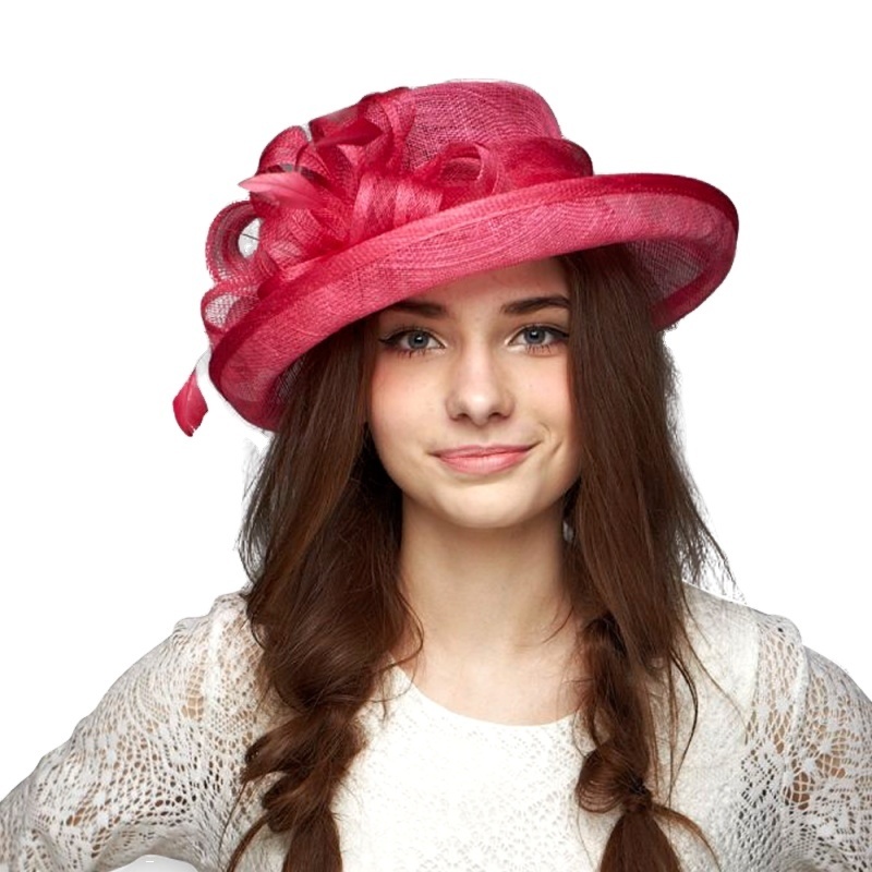 Ladies Sinamay Church Hats Formal Hats Pink for Ladies Adults Image Female Plain Dyed Custom Logo Party Hats LINGLONG Red Pink