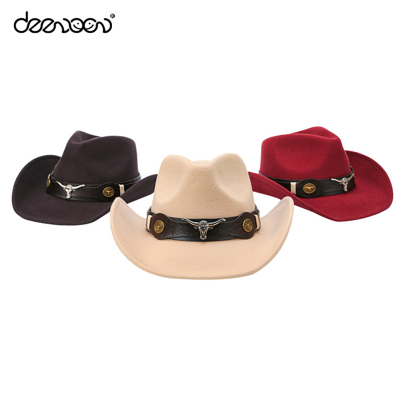 Linglong Custom China Factory Bulk Professional Vendors  Western Felt Wool Leather Cowboy Hats Men Unisex Cowgirl Hats