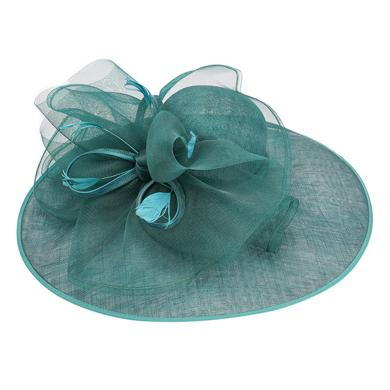 Summer Fashion Womens Ladies Green Wide Brim Wedding Tea Party Dress Sinamay Church Hat Base Fasacinator Hats