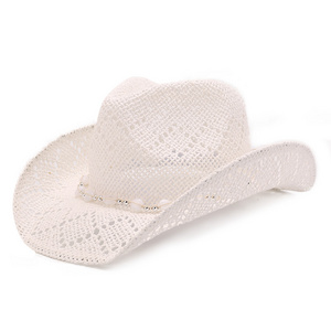 Black White Leather Hollowed Out Cowboy Hat Made In Mexico Silicone Bead Straw Cowboy Hat