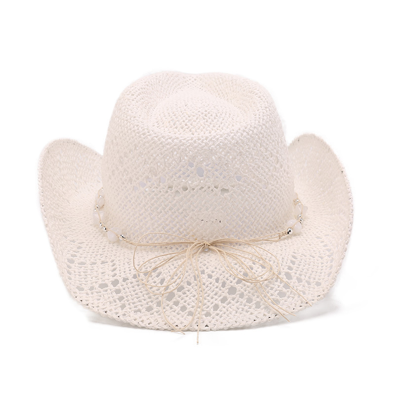 Black White Leather Hollowed Out Cowboy Hat Made In Mexico Silicone Bead Straw Cowboy Hat