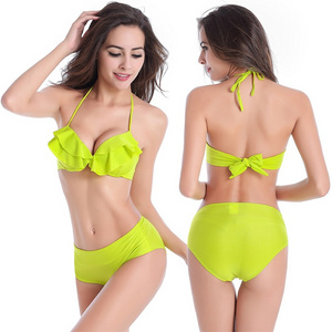 Wholesale high-end swimsuit sexy solid color high waist cover belly thin women three-point swimwear