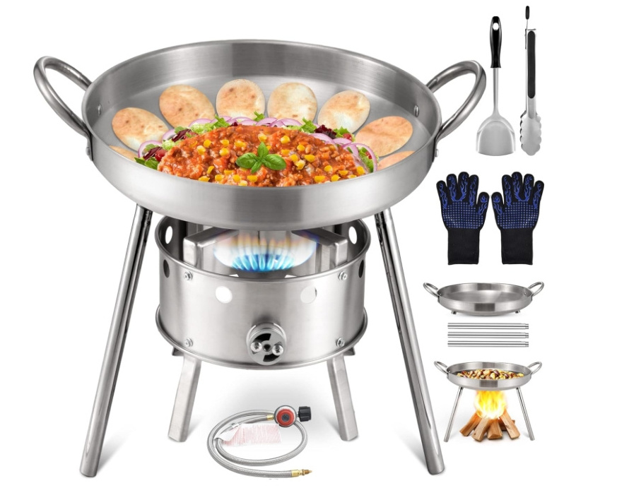 Stainless Steel Set with Propane Burner Stove Disc Cooker Large Mexican Style Grill Frying pan Great for Backyard Portable