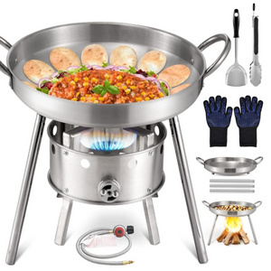 Stainless Steel Set with Propane Burner Stove Disc Cooker Large Mexican Style Grill Frying pan Great for Backyard Portable