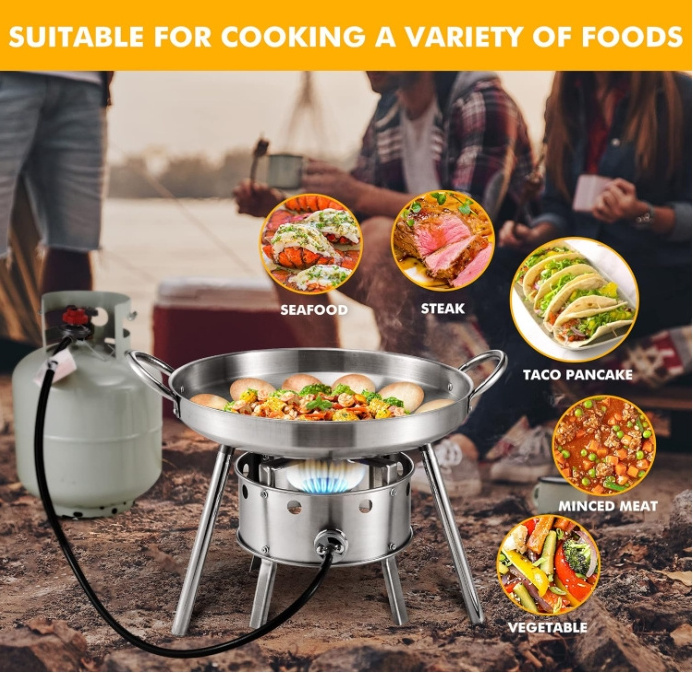 Stainless Steel Set with Propane Burner Stove Disc Cooker Large Mexican Style Grill Frying pan Great for Backyard Portable