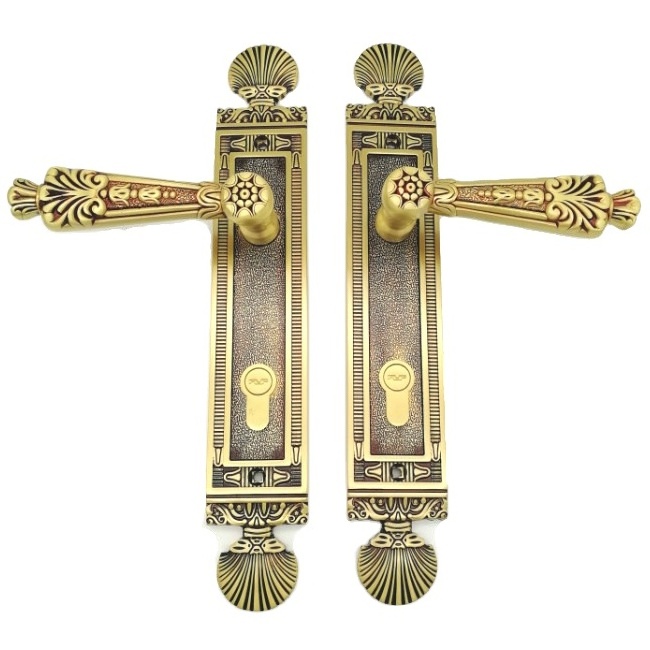 Door lock rose golden solid brass door lock school office hotel antique wooden door handle