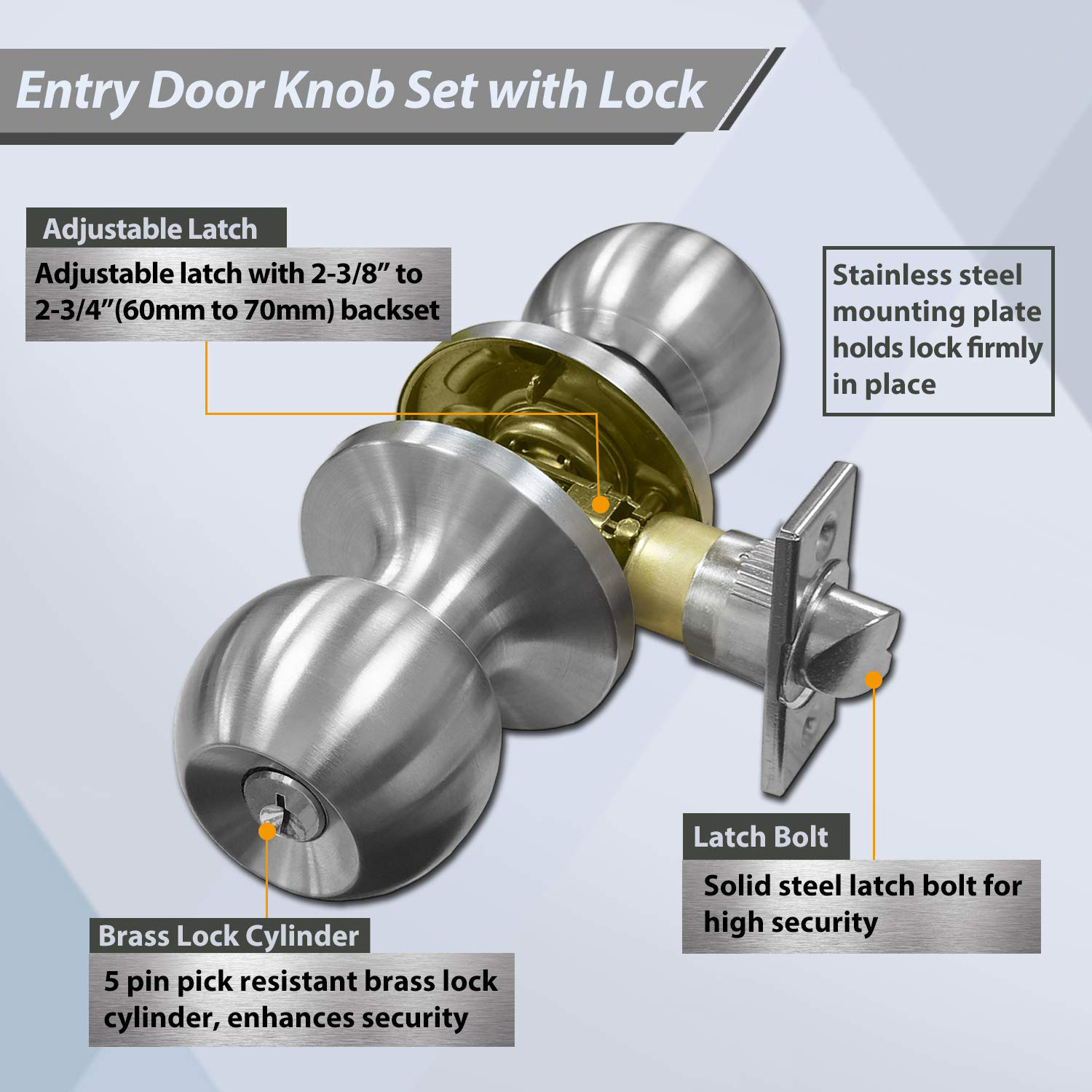 Residential Stainless steel double Entrance cylindrical tubular deadbolt door Knob lock handle set Sample Available