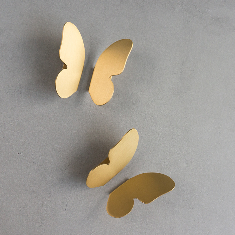 New design handmade furniture solid brass small butterfly fancy wood cabinet handles drawer metal pulls