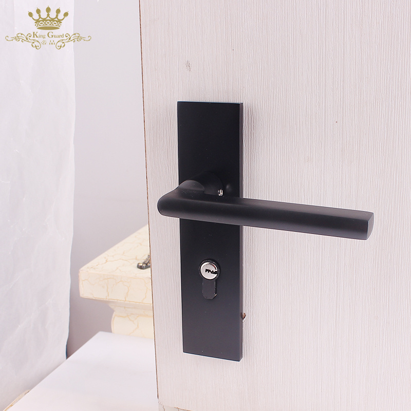 Hot products aluminum alloy metal black interior lever door handle black simple wooden door handle