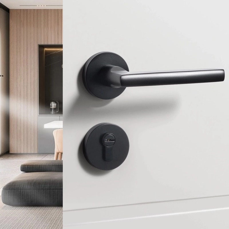 high quality aluminum alloy Interior door lever lock  residential black mortise wooden door handle lock set with  keys