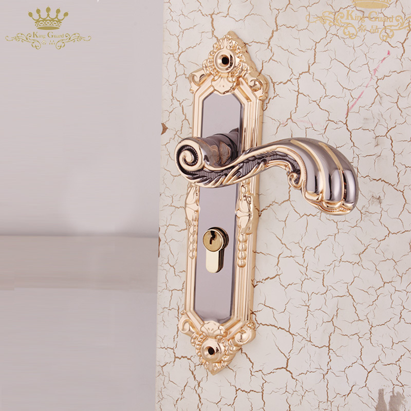 Golden plated mortise door handle luxury bedroom door handle household wooden door lock