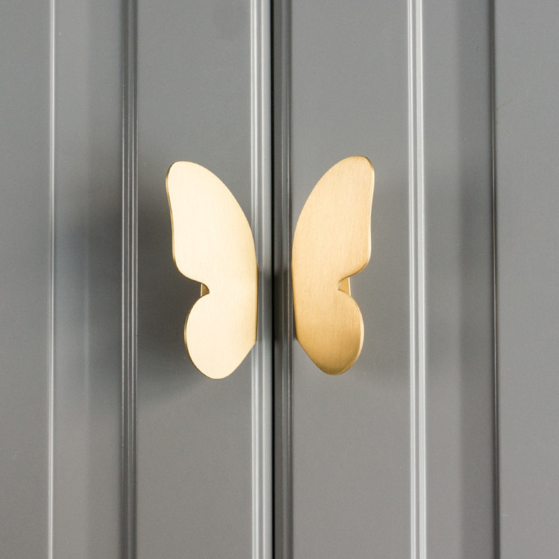 New design handmade furniture solid brass small butterfly fancy wood cabinet handles drawer metal pulls