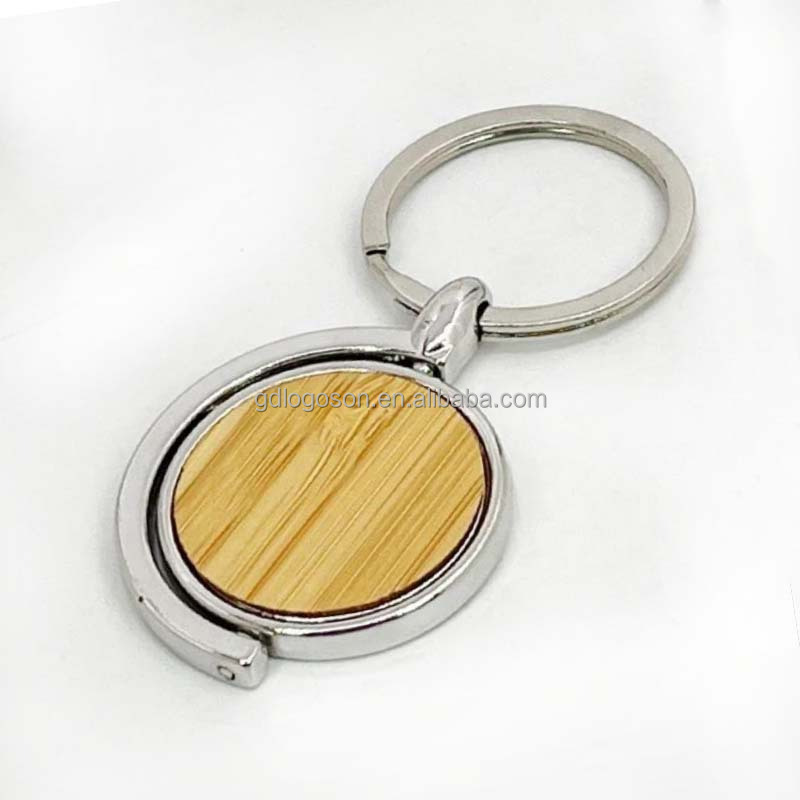 High Quality Custom Print Logo Wood Keyring with Metal Back Wooden Keychain Personalized Wooden Key Chain