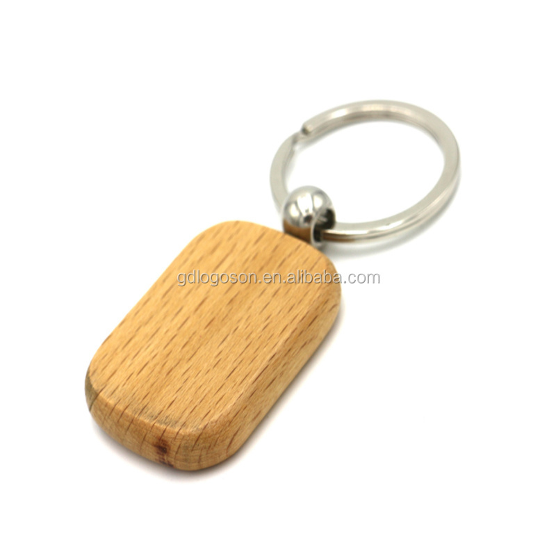 High Quality Custom Print Logo Wood Keyring with Metal Back Wooden Keychain Personalized Wooden Key Chain