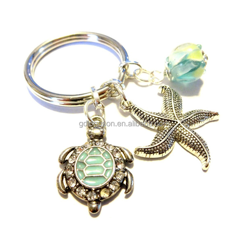 Bling Metal Artificial Ocean Animal Starfish Keychain Favors Bulk Custom Fish Sea Turtle Nautical Keychain Keyring