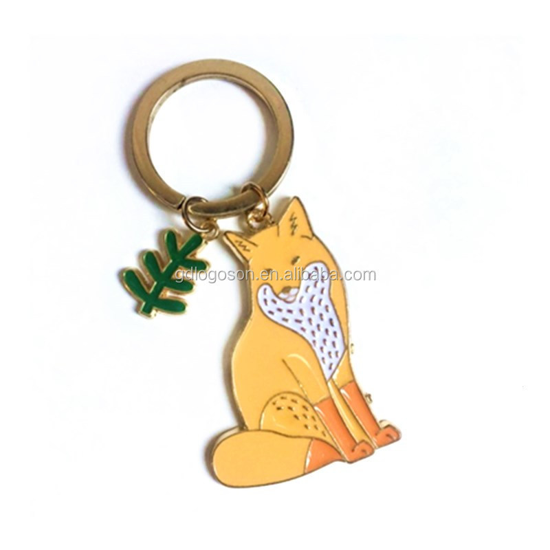 Cat Design Cable Wire Keychain Metal Enamel Glitter Cat Keychain Ring with Cat Paw Charms with Stainless Steel Wire Cable Lock