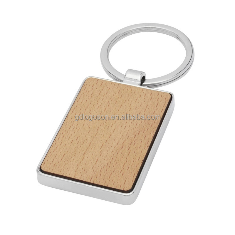 High Quality Custom Print Logo Wood Keyring with Metal Back Wooden Keychain Personalized Wooden Key Chain