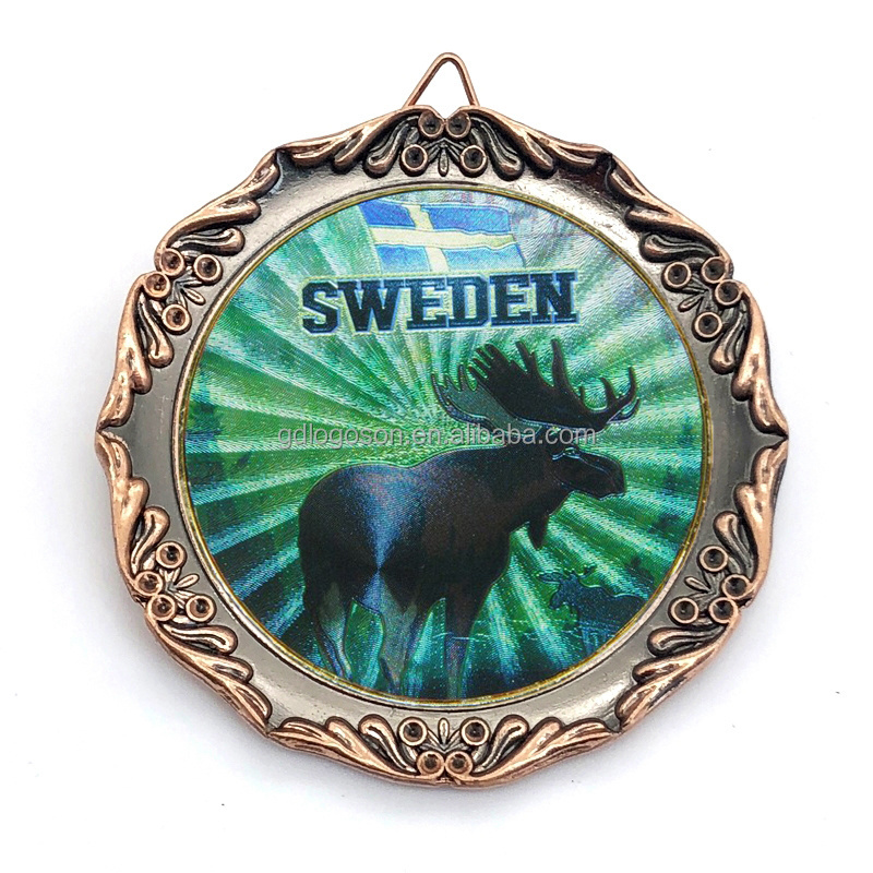 Metallic Zinc Alloy Wall Hanging Decor Mini Plates Sweden Metal Souvenir Plate